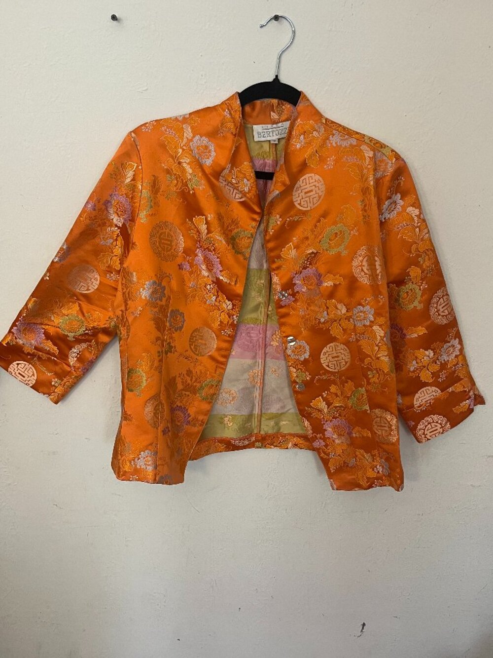 Orange Silk Multi Print Brocade Button Up Jacket by Linda Bertozzi
